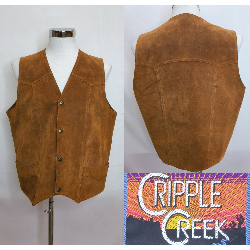 Cripple Creek Suede Leather Vest Men's XL Brown Western Wear #W4877